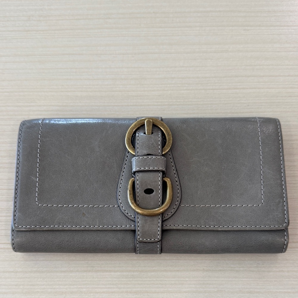 Coach Gray Leather Wallet with Buckle and Box
